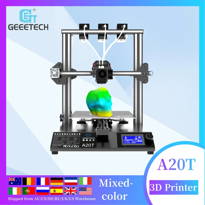 Geetech A20T 3D 프린터 – 3개 압출기, 멀티 컬러 출력, 일시 정지 레코더 기능, 대형 250x250x250mm 전문 3D 프린터