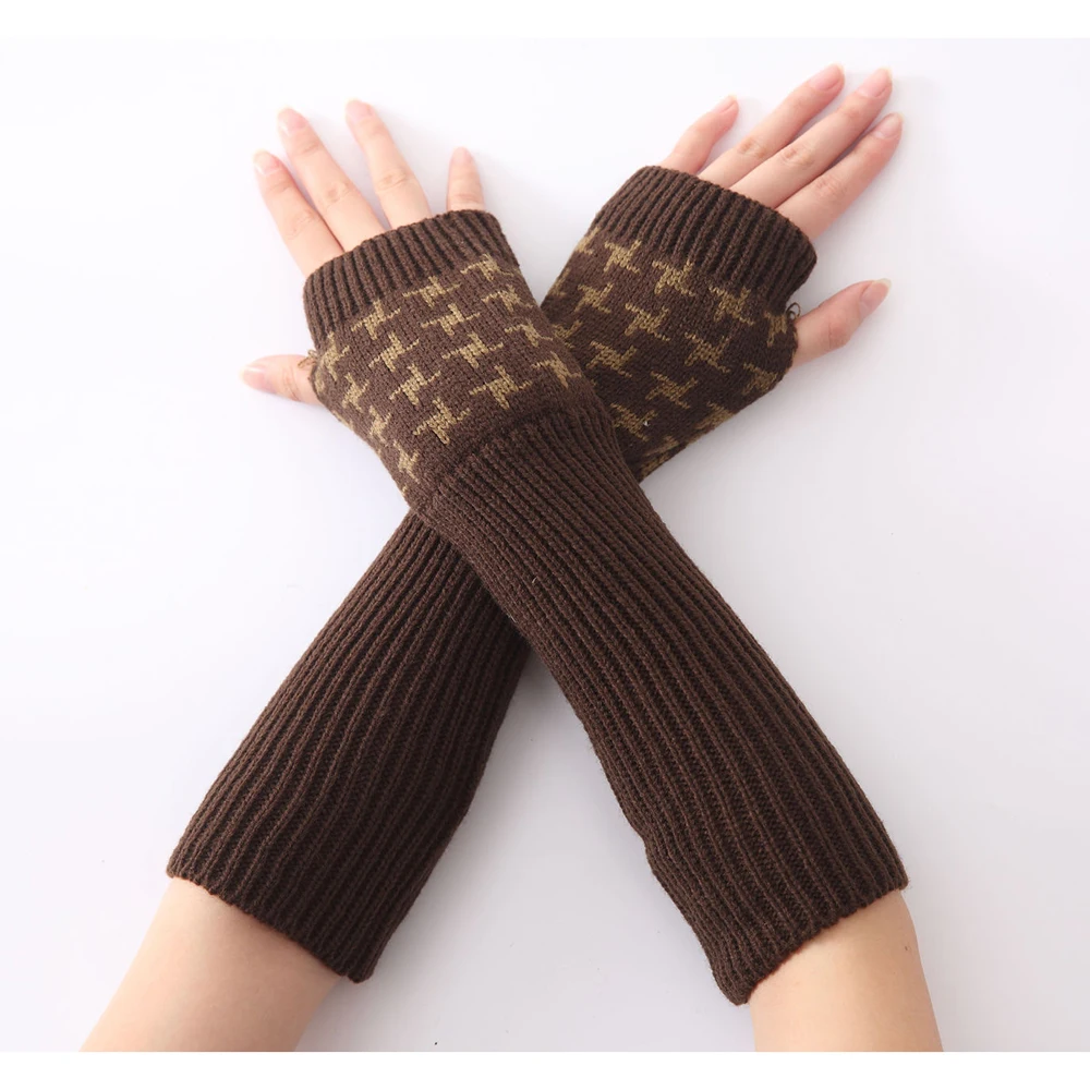 

New Fashion Autumn and Winter Warm Knitted Plaid Half Finger Men's and Women's Gloves Arm Cover Sleeve