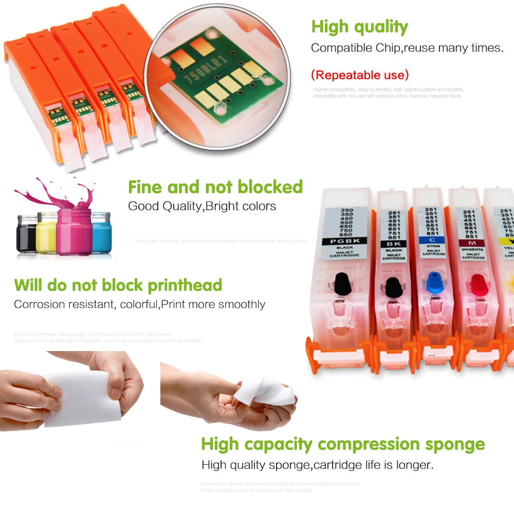 Jetvinner 750 751 Ink Cartridge For Canon PIXMA IP7270, MG5470, MX727, MX927, MG6470, MG5570, IX6770, MG6670, MG7570, IX6870