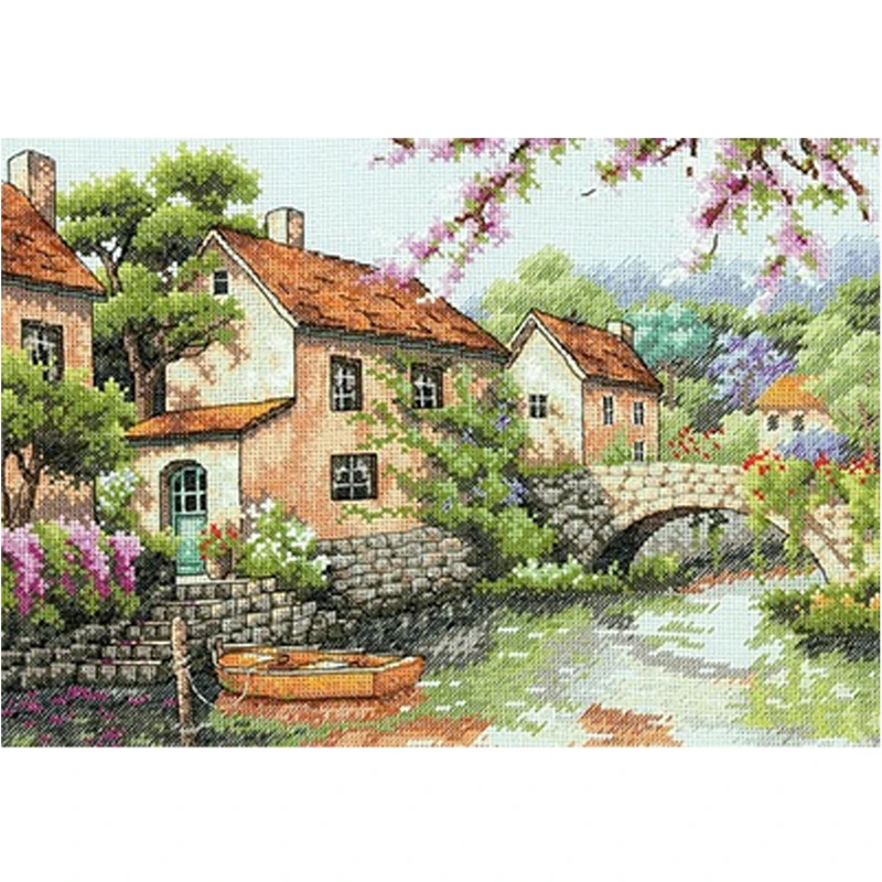 Amishop Counted Cross Stitch Kit, Village Canal River Dim, Top Quality, Gold Collection, 70-35330, 35330