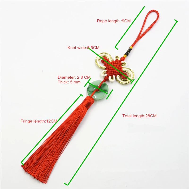 3Pcs/Lot Green Jade Flake Chinese Knot Tassels Accessories DIY Jewelry Garment Crafts Decoration Pendant Golden Edge Silk Tassel