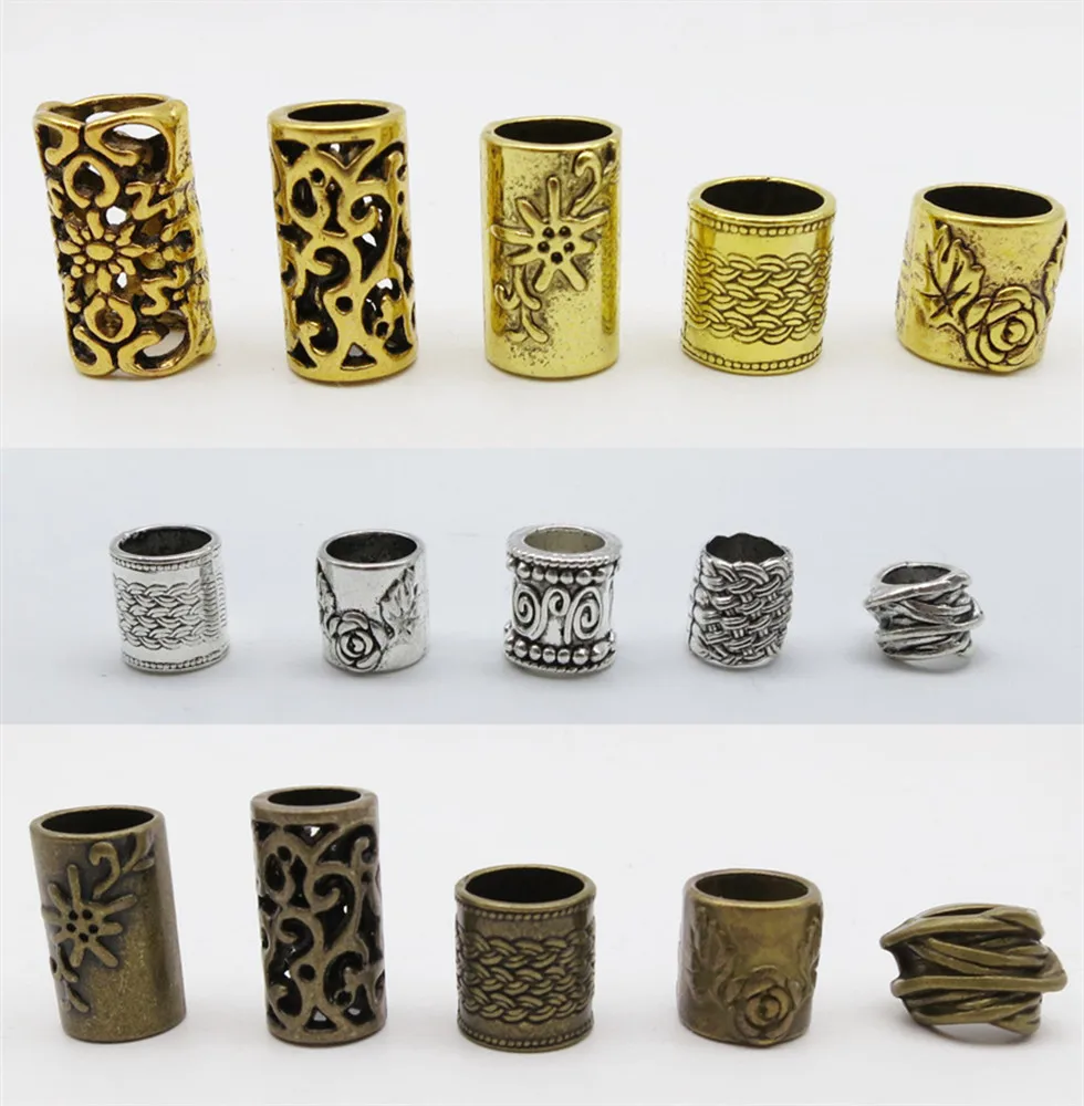 

5Pcs/Pack large hole viking hair braid dread beard dreadlock beads rings tube for women men hair Accessories