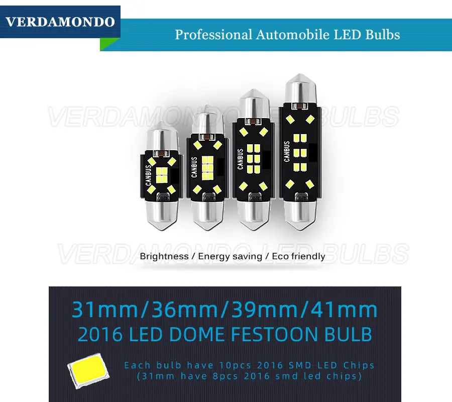 31MM 36MM 39MM 41MM LED Car Interior Lights Canbus No Error Dome Reading Bulbs 2016 SMD White 12V Auto License Plate Lamps