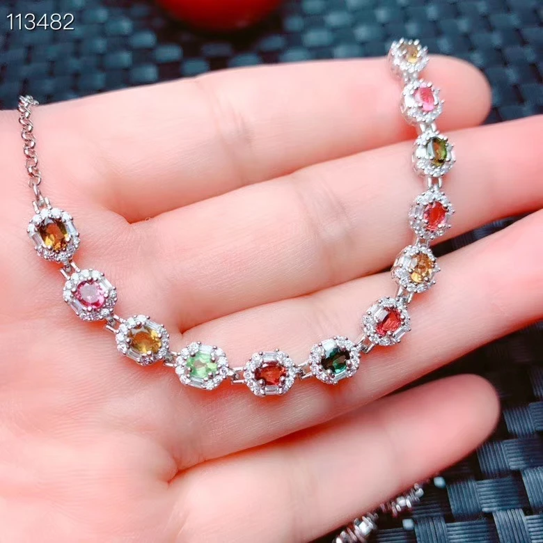 KJJEAXCMY Fine Jewelry 925 Sterling Silver inlaid Natural tourmaline women hand bracelet as a Birthday Party Gift for Girlfriend
