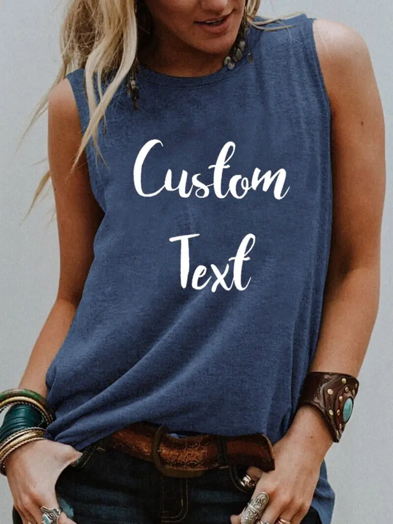 Women's Custom Sleeveless Shirt Custom Text Print Shirt Customized Shirts Funny Summer Casual O-Neck Pullover Top Gift Top