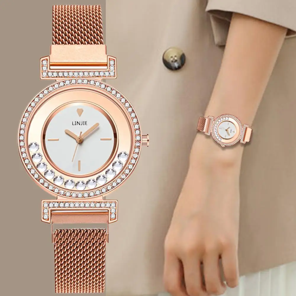 Minimalist Rose Gold Stainless Steel Women Watches Fashion Magnet Buckle Ladies Wristwatches Rhinestone Woman Quartz Watch