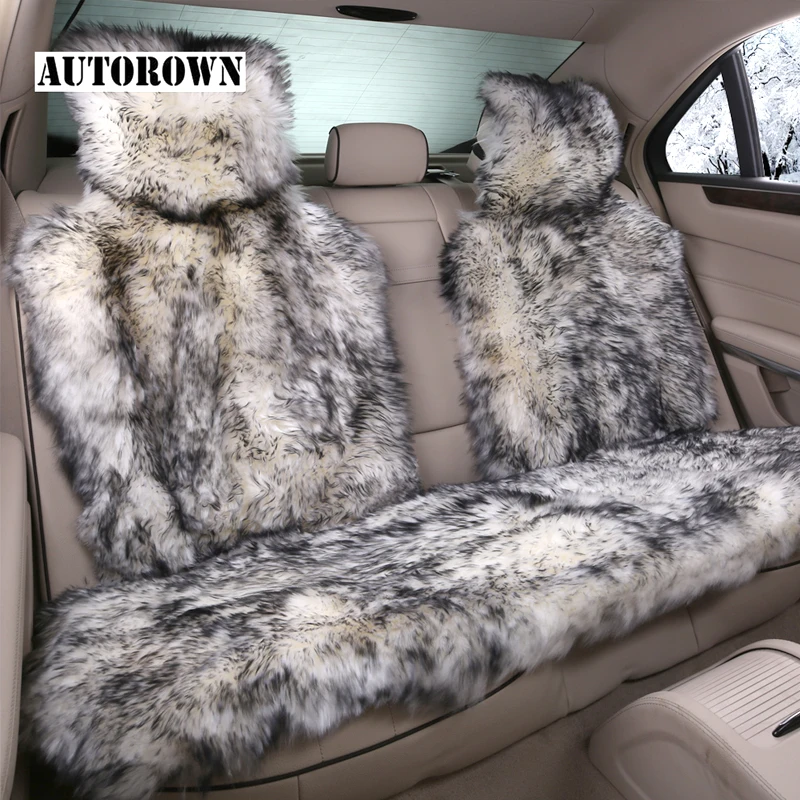 

AUTOROWN Natural Sheepskin Car Seat Cover Four Seasons Automobiles Seat Covers Basic function Car Accessories For Universal Car