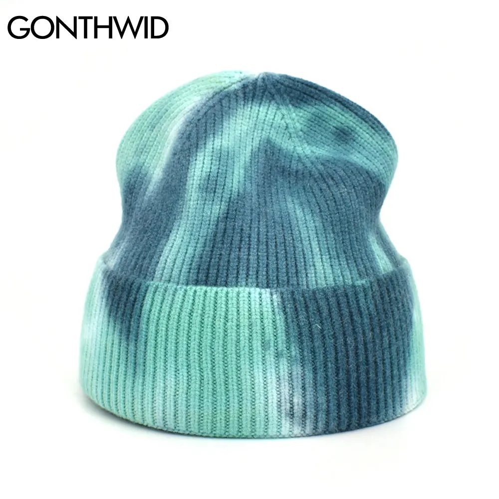 GONTHWID Unisex Knitted Tie Dye Beanies Men Women Brimless Skullcap Streetwear Winter Hip Hop Casual Headwear Bonnets Hats Caps