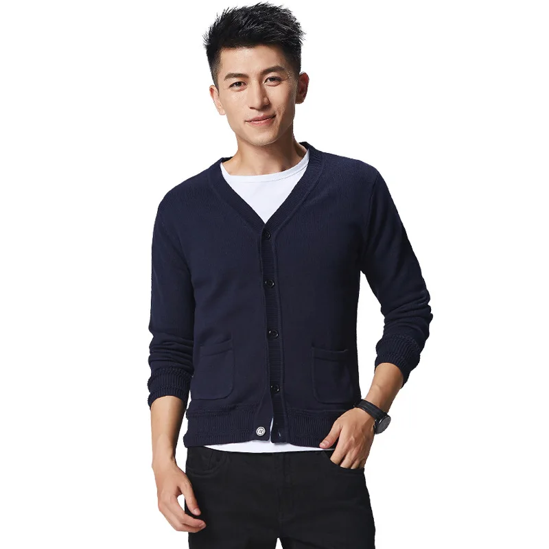 Versão coreana dos modelos simples de outono e inverno de malha suéter cardigã masculino slim outono e inverno suéter v