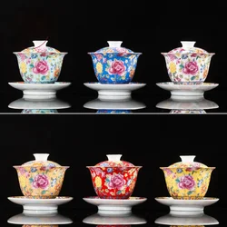 Handmade Kung Fu Gaiwan Ceramic Hand-painted Tea Tureen Tea Set Office Tea Bowl with Saucer Sancai Gai Wan