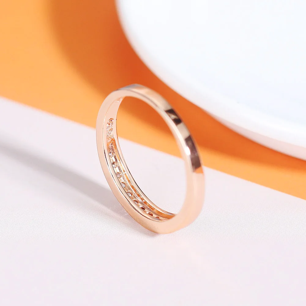 ZHOUYANG-Anillo de boda para mujer, Micro insertos clásicos de circonia cúbica, anillo de compromiso de boda, joyería de Color oro rosa R062