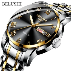 BELUSHI Top Marke Uhr Männer Edelstahl Business Datum Uhr Wasserdicht Leuchtende Uhren Herren Luxus Sport Quarz Armbanduhr