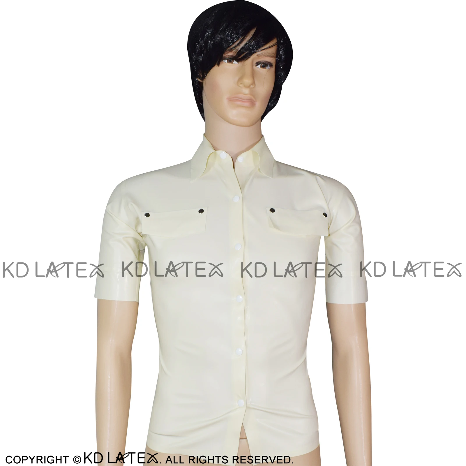 White Sexy Latex Shirt With Buttons Front  And Sleeves Turn Down Collar Rubber Top Clothes Clothing YF-0164