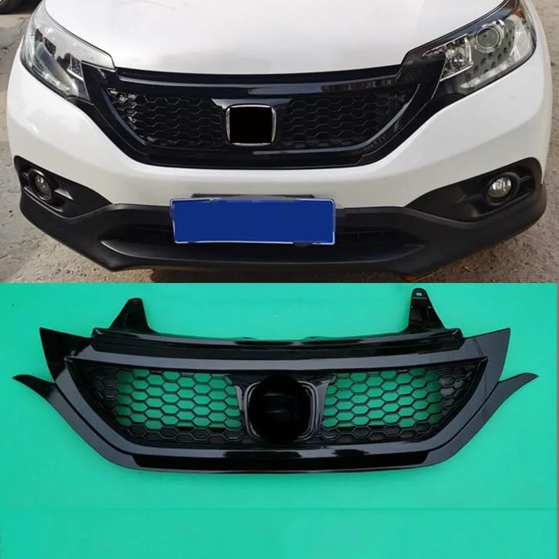 For Honda CRV CR-V 2012 2013 2014 Black Honeycomb Front Bumper Center Middle Grille Grill Refit Top Grade ABS Chrome