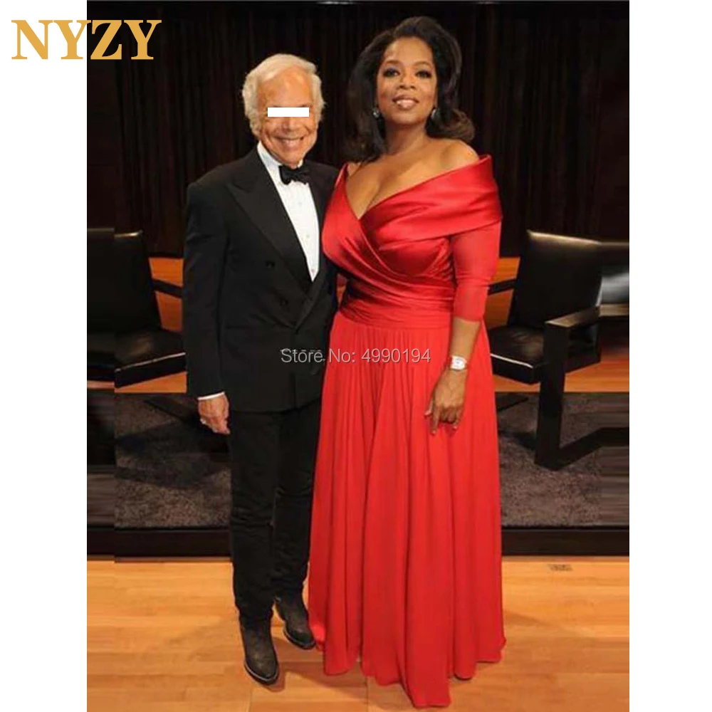 Mother of the Bride Dresses with Sleeves NYZY M242 Off Shoulder Chiffon Red Carpet Celebrity Evening Dresses Long