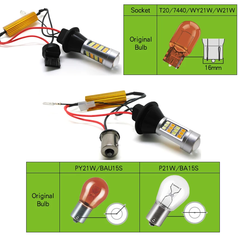 2x Canbus podwójny tryb żarówka Auto kierunkowskaz LED + światła do jazdy dziennej lampa DRL WY21W W21W T20 PY21W BAU15S P21W BA15S do samochodu