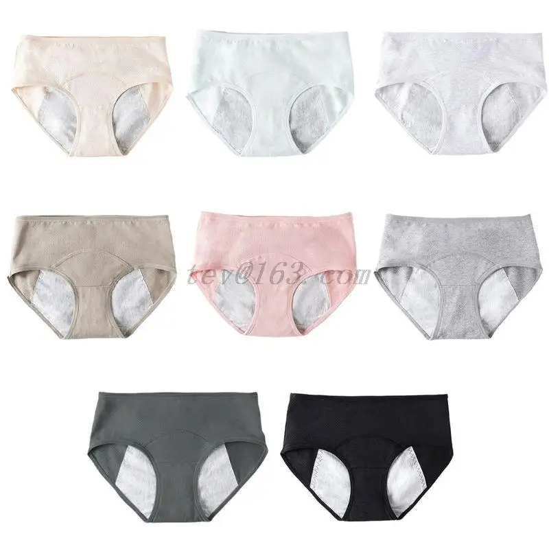 Women Girls Mid Waist Cotton Menstrual Sanitary Underwear Soft Solid Color Briefs Lingerie Leakproof Period Panties