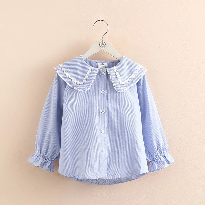 2024 New Spring Autumn 2 3 4 6 8 10 Years Children Clothing Turn-Down Neck Cotton Tops Kids Baby Girls Long Sleeve Blouse Shirt