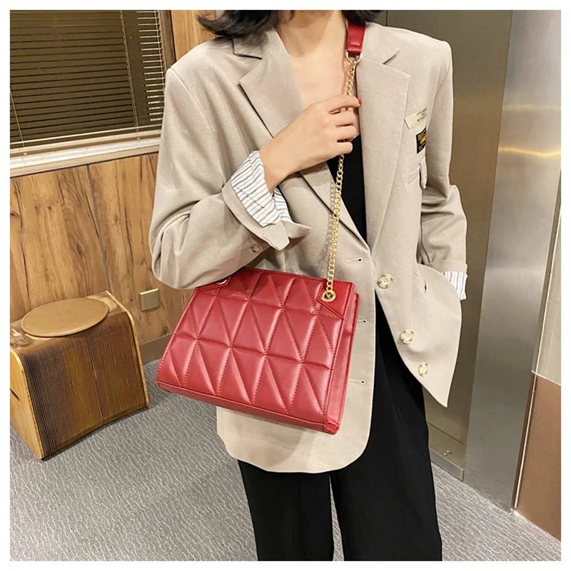 Handbag Cheap Synthetic Leather Leather Waterproof Plaid Square Wing Bag Small White Bag Lady's Bag