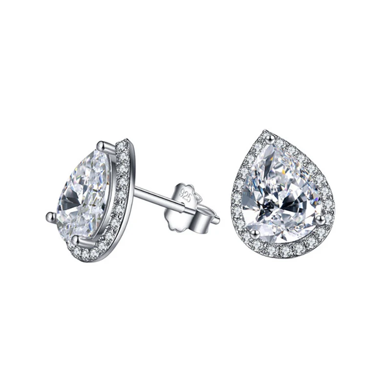 AIYANISHI Vintage 925 Sterling Silver Stud Earring Halo Pear Silver Stud Earrings for Women Wedding Engagement Party Gifts