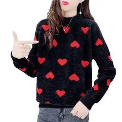 Autunno inverno non uscire dalla palla vestiti moda pesca cuore maglione donna Ins ippocampo lana maglia fondo Pullover rosso