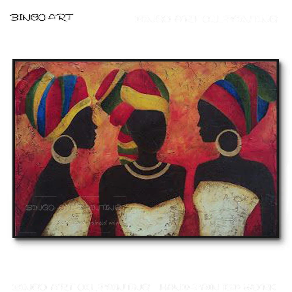 Best Wall Art Hand-painted African Black Woman Oil Painting on Canvas Beautiful Art 3 Ladies African Woman Portrait Oil Painting