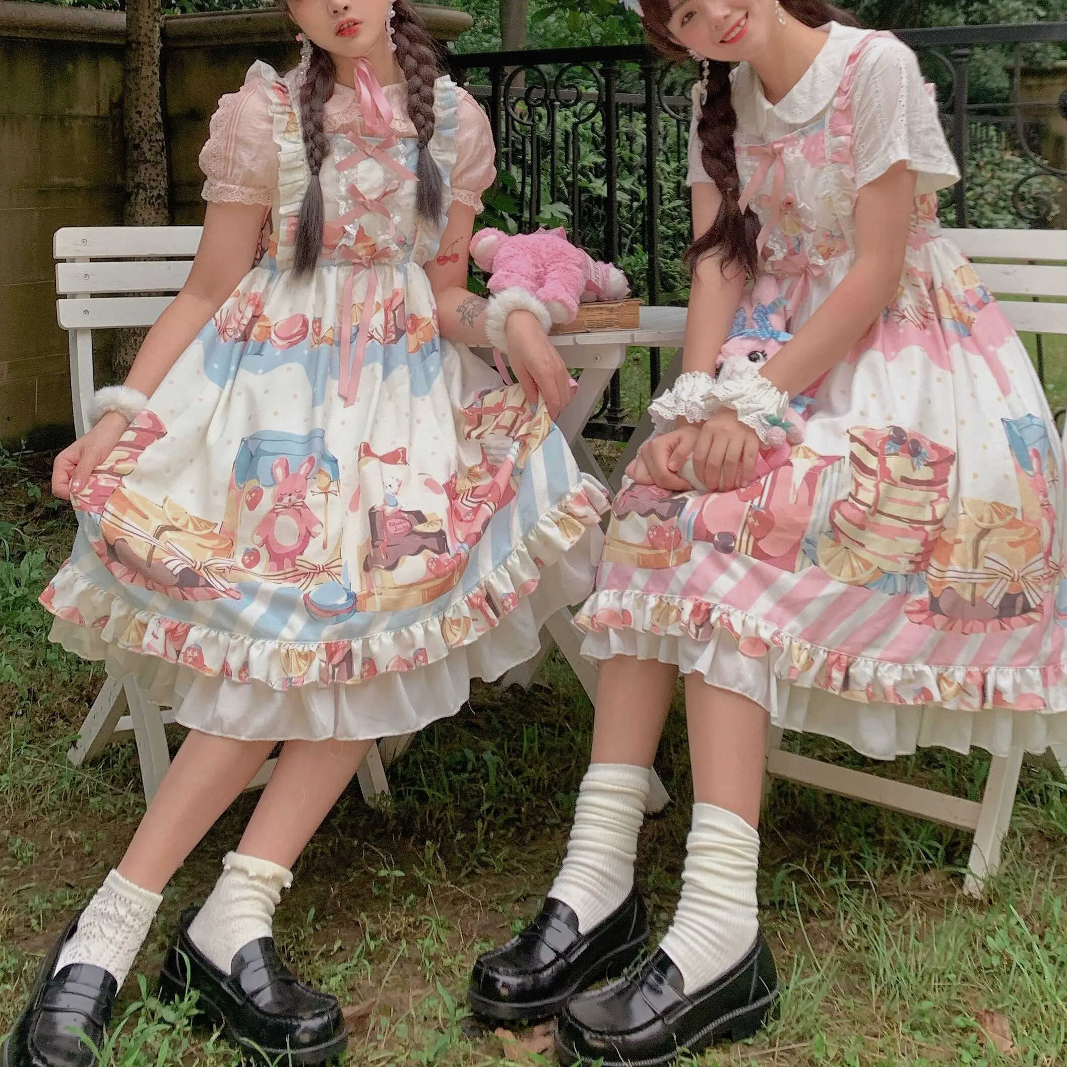 Prinses Thee Party Zoete Lolita Jurk Retro Kant Strik Zachte Meisje Leuk Printing Victoriaanse Jurk Kawaii Meisje Gothic Lolita Op