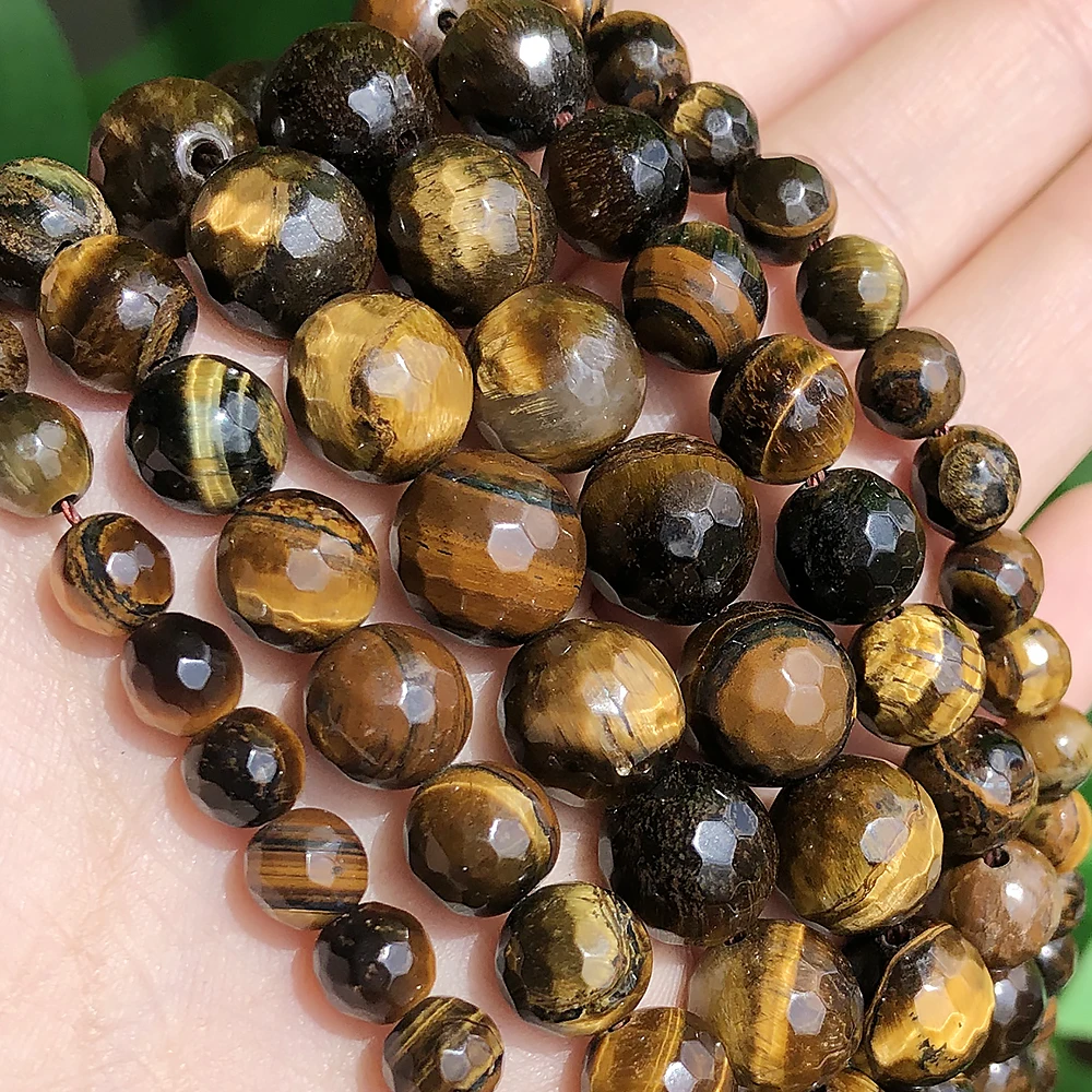 wholesale Natural Stone Faceted yellow Tiger Eye Globose  Loose Beads 15.5