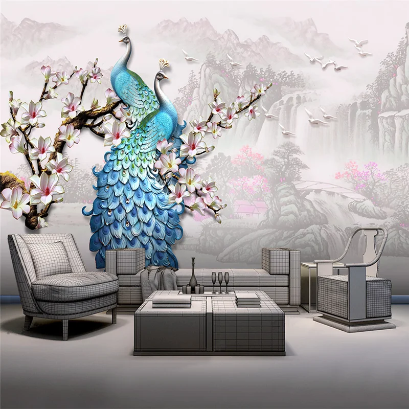 Custom Photo Wall Papers Home Decor bedroom Wallpaper 3D Living Room Flowers peacock photo Mural wall paper for Walls