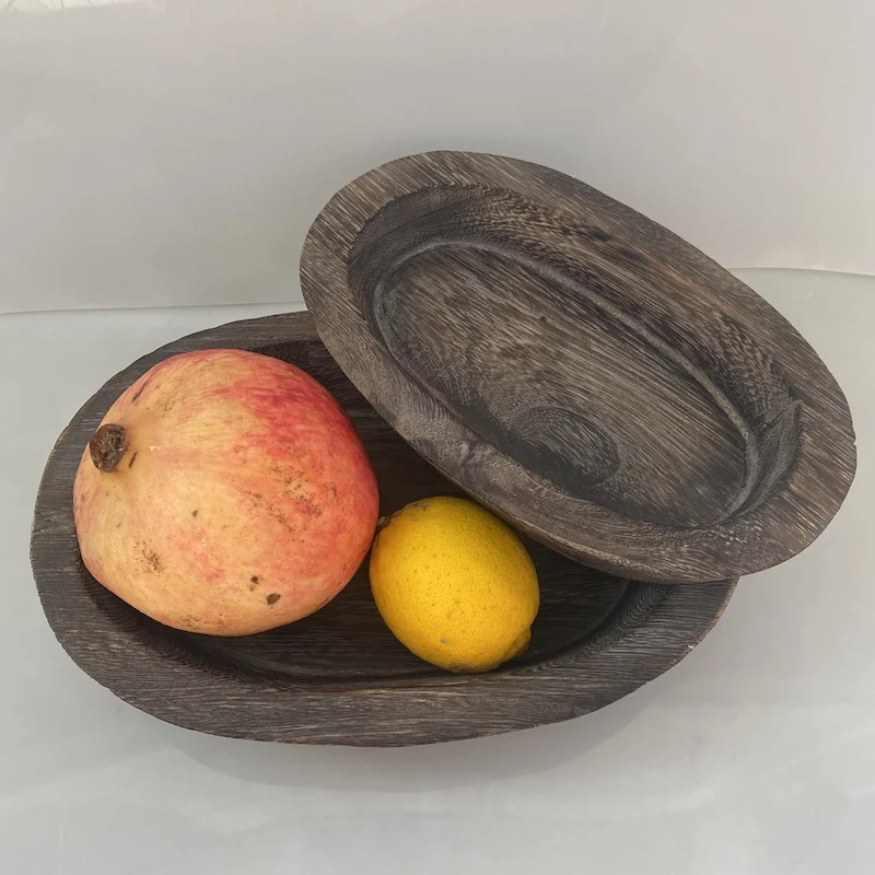 

DUNXDECO Home Office Storage Wooden Tray Fruit Bread Key Accessories Holder Vintage Container Table Decoration Photoing Ground