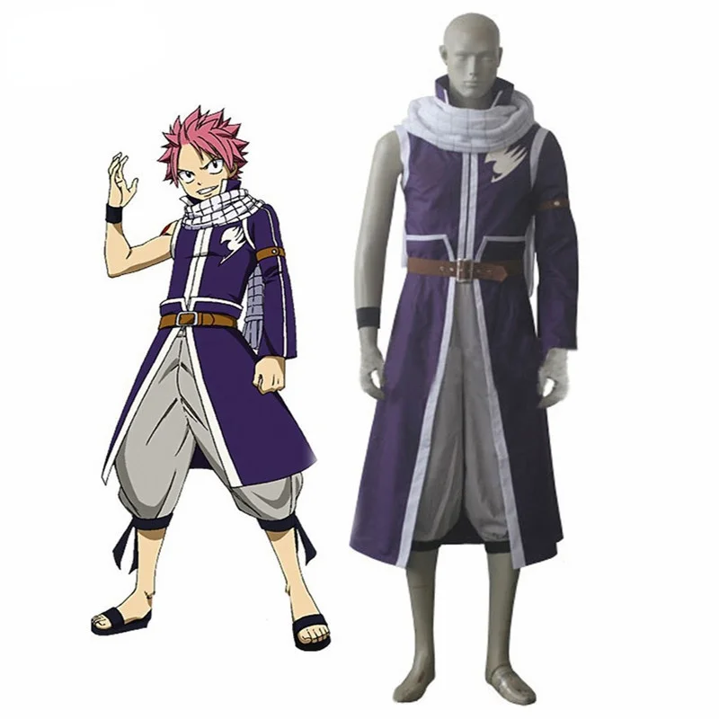 

Anime Fairy Tail Natsu Dragneel Halloween Cosplay Costume Purple Coat Outfit