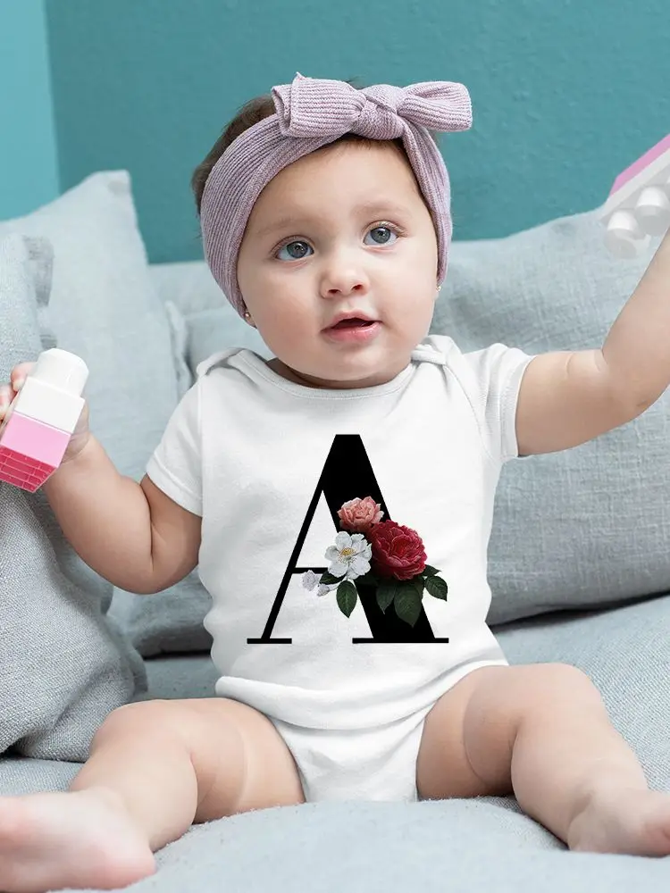 Bodysuit for Infants Newborns Aesthetic Letter Flower Baby Girl Clothes Comfy Summer Soft Girl Baby Body White Fast Delivery