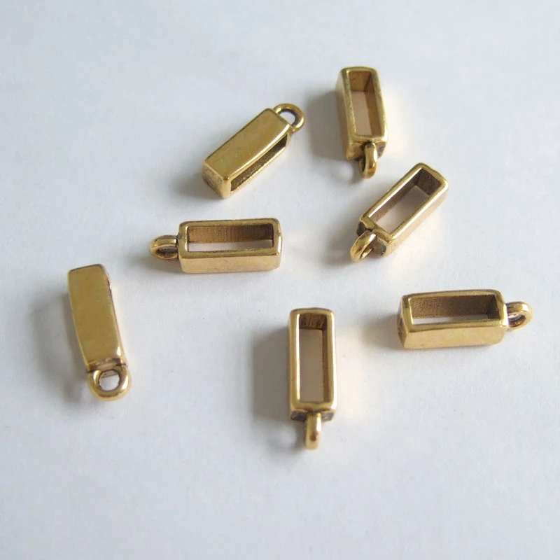 

20pcs Gold Tone 10x2mm Flat Leather Charm Holder Sliders For 10mm Bracelet Jewelry Making