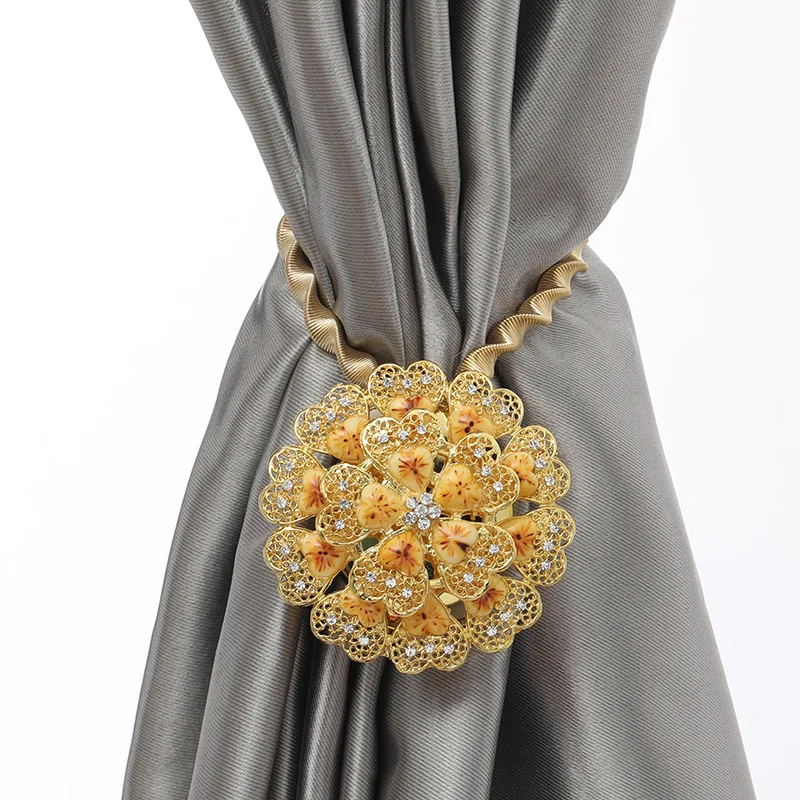 1 pc Magnetic Spring Curtain Clip Curtain Holders Tieback Hanging Diamond Big Flower Curtain Hooks Home Curtain Buckle Attache