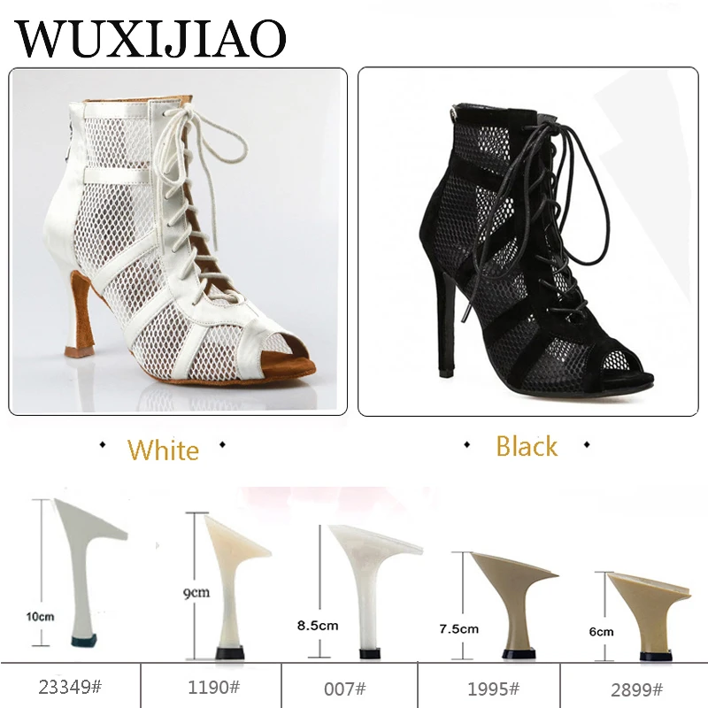 WUXIJIAO Ladies black mesh suede fashion cross strap sexy high heel sandals comfortable latin dance shoes salsa shoes