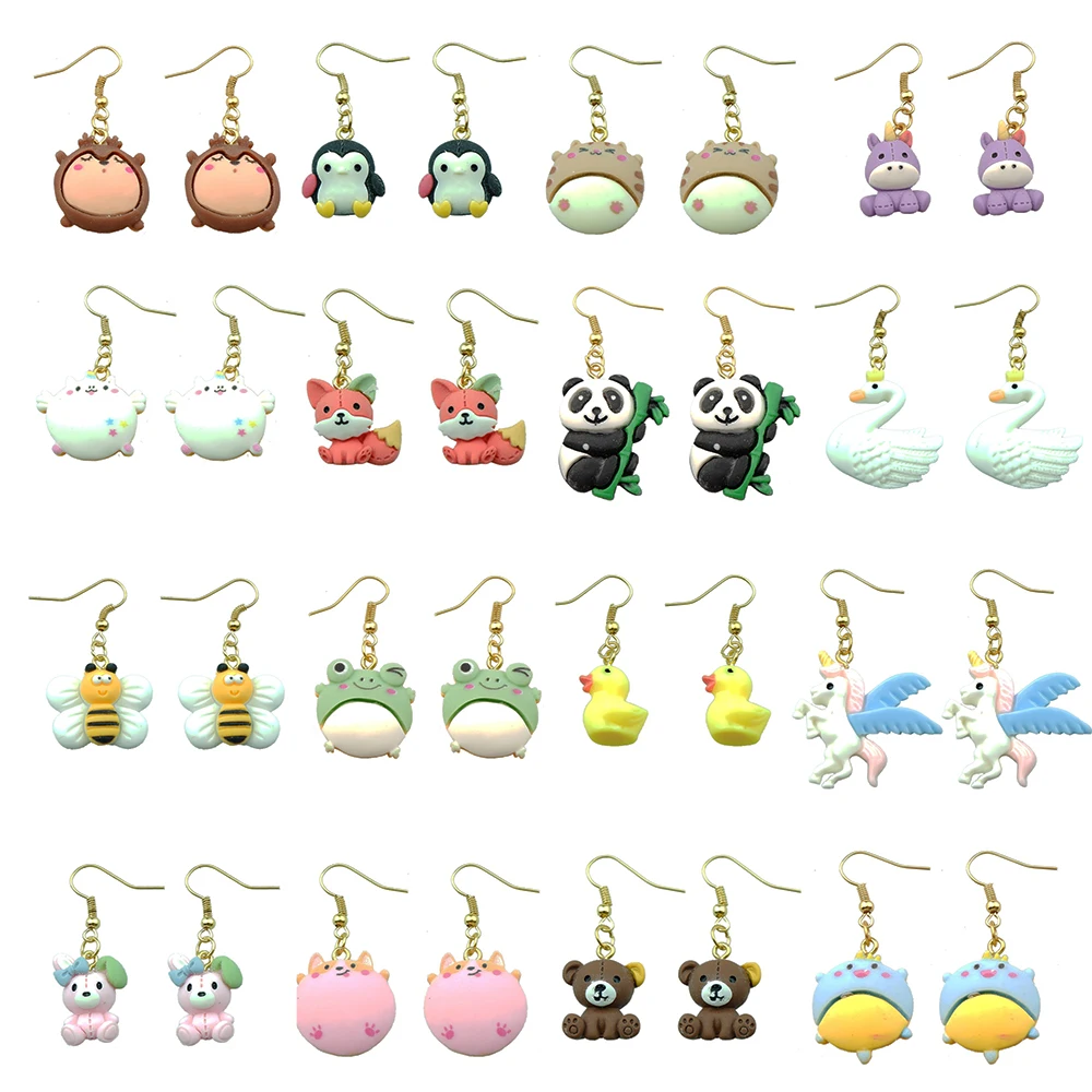 Cartoon Bee Fox Unicorn Earring For Women Resin Swan Panda Duck Drop Earrings Children Handmade Jewelry DIY Gifts