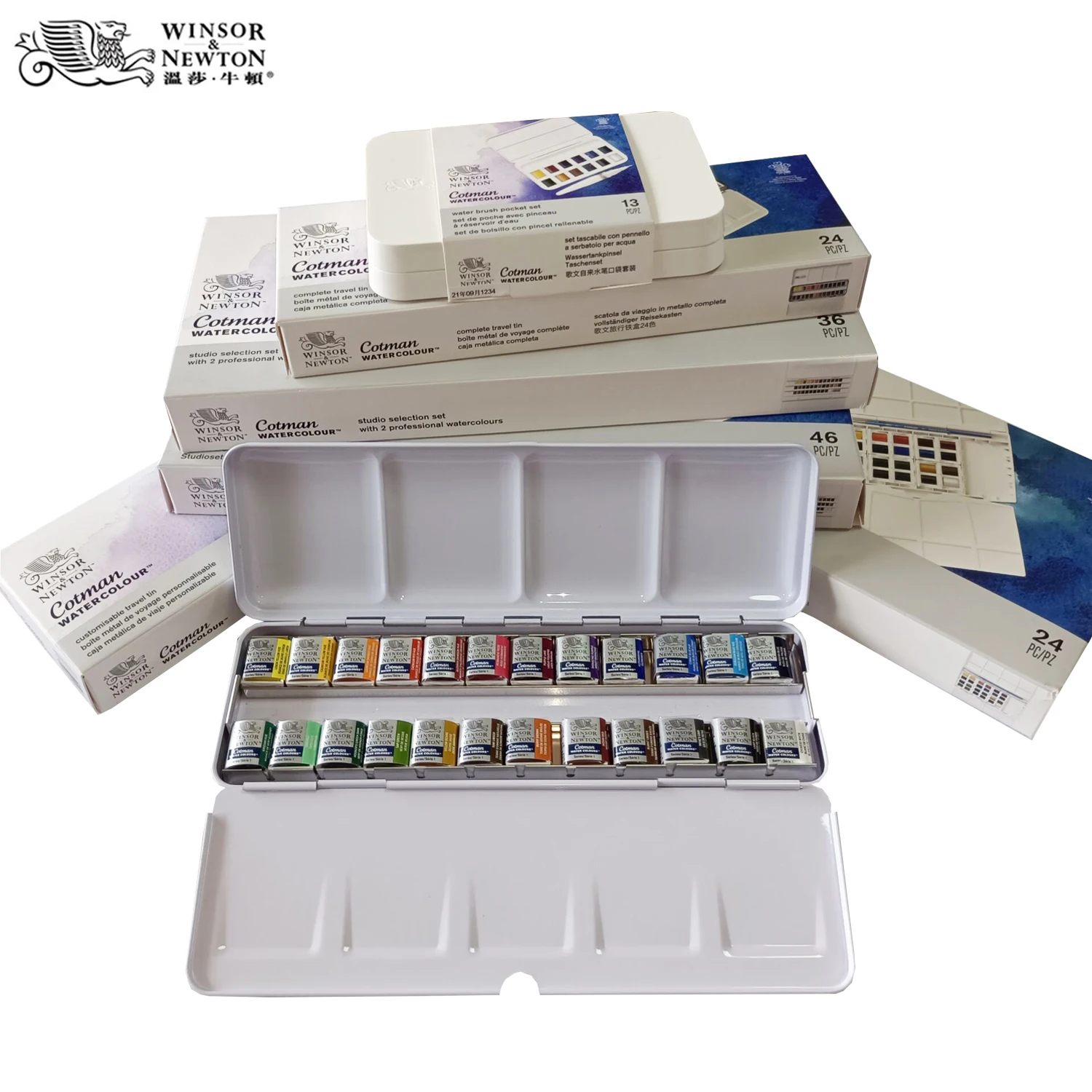 

WINSOR&NEWTON Cotman 8/12/24/36/45 Colors Half pans solid watercolor paints set pigment art supplies