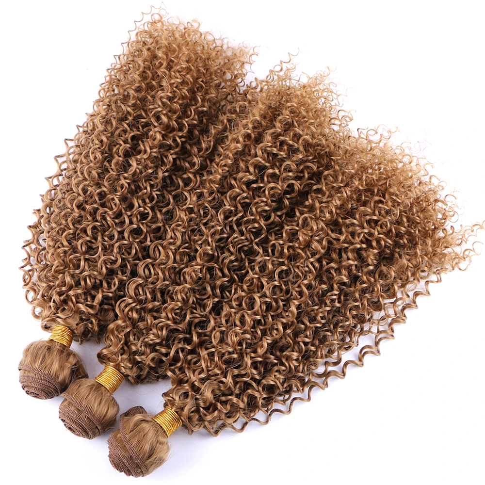 Afro Verworrene Lockige Haar Bundles Braun Goldene Farbe Hohe Temperatur Synthetische Haar Extensions für Schwarze Frauen