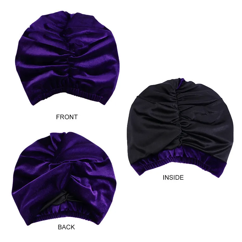 2022 Winter Satin Lined Velvet Turban Cap Soft Woman\'s Headwrap Muslim Under Hijab Hat Elastic Bonnet Twisted Turbans