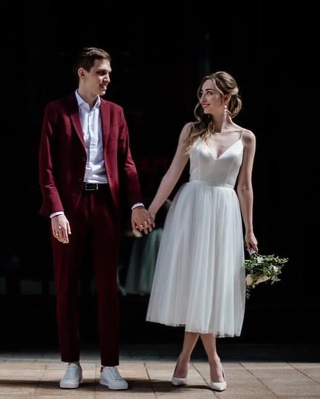 Verngo-vestido de novia corto y sencillo con tirantes finos, traje de boda Vintage para fiesta de verano, barato, 2021