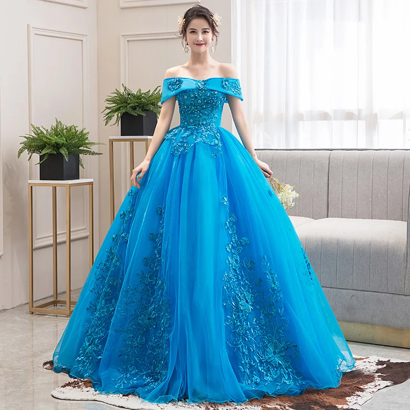 100%real lake blue baroque cosplay ball gown royal princess Medieval Renaissance Victorian dress Belle ball