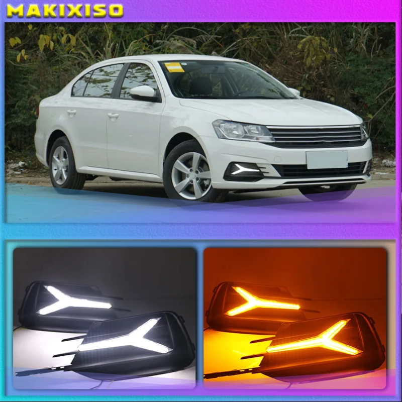 1 Pair LED DRL Daytime Running Light For Volkswagen VW Lavida 2019 with Yellow Trun Signal Light Blue Night Lamp