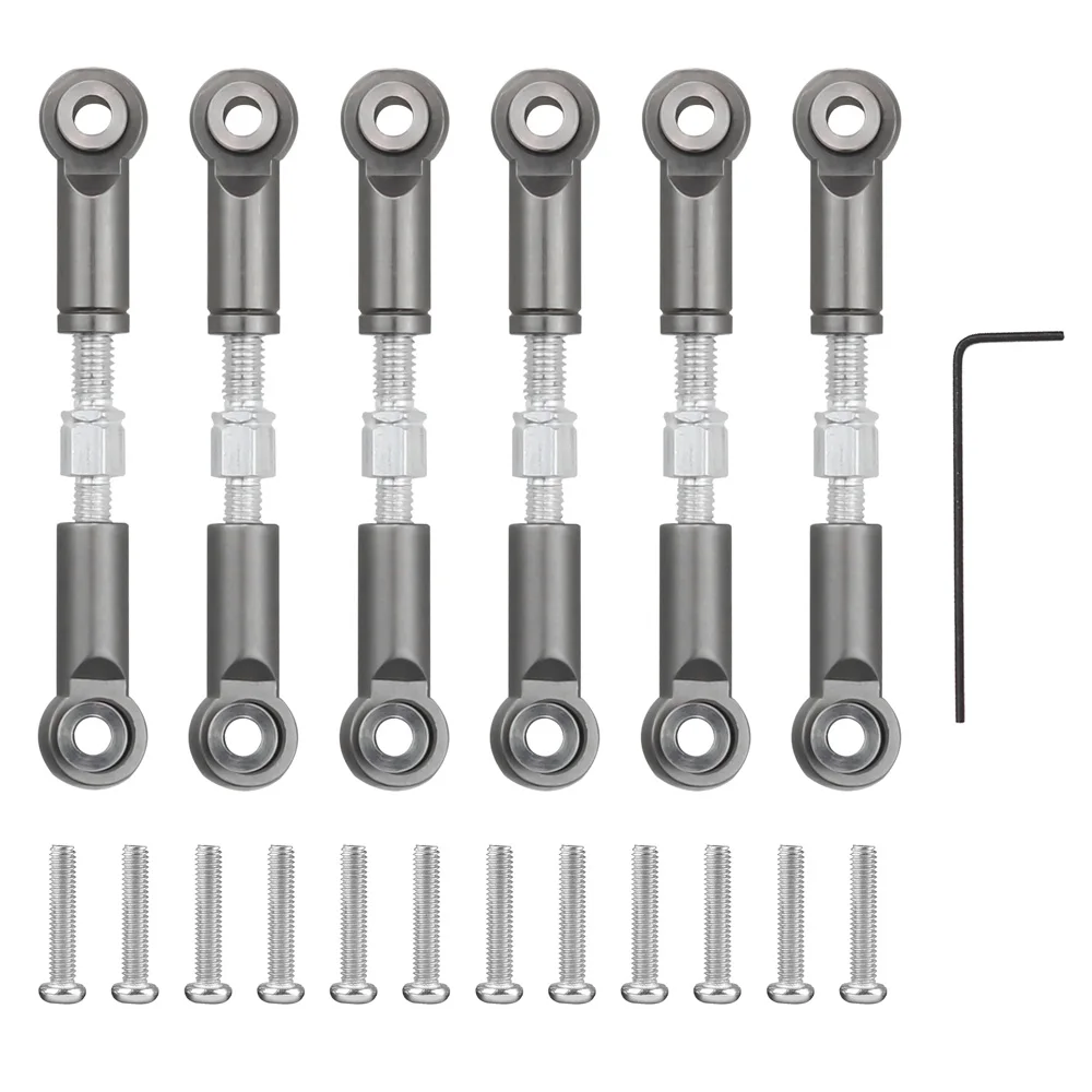 Peças sobresselentes ajustáveis da elevação do alumínio, Metal Linkage Pull Rod, Servo Link, Wltoys 1:18, A949, A959, A969, A979, K929, 6pcs