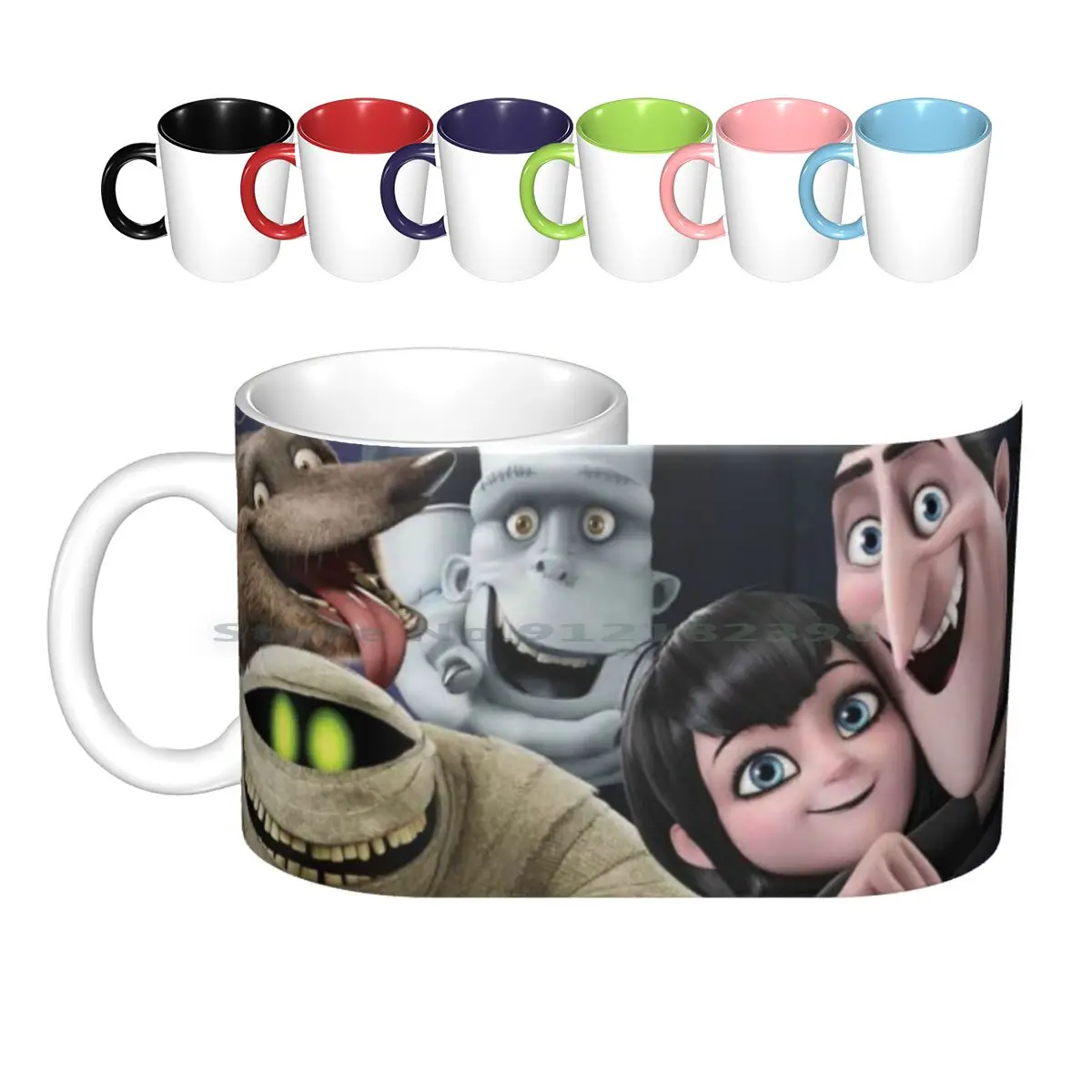 3 Ceramic Mugs Coffee Cups Milk Tea Mug Dracula Frankemstein Mavis Quasimodo Jack Griffin Murray Mummy Jonathan Grim Reaper