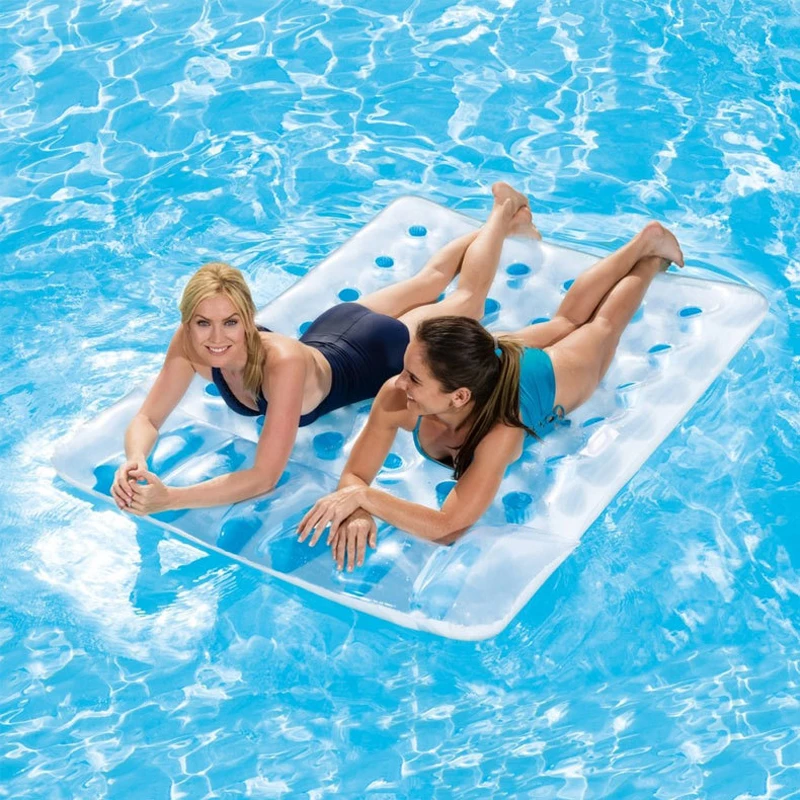 Double French 36 Pocket Swimming Pool Mattress Float Lounge Twin Tanner Inflatable Pool Lounger Air Mattress