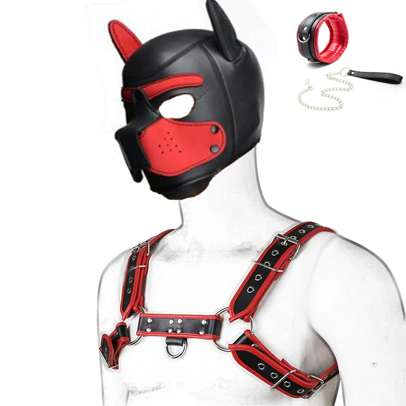 Adult Puppy Play Gay Toys BDSM Bondage Set Fetish Dog Slave Hood Chest Harness Belts Collar with Leash Sex Toys for Men Gay