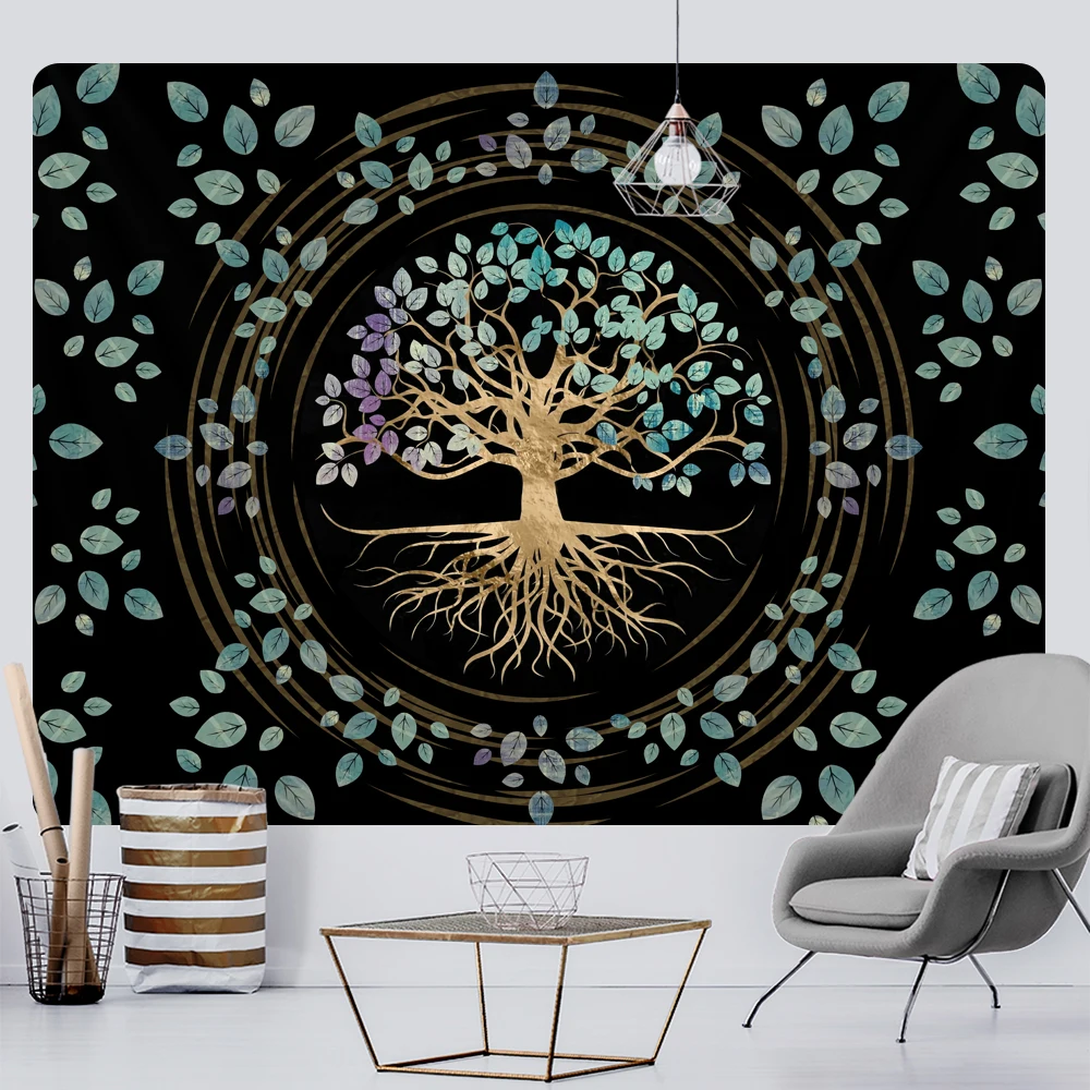 Mysterious life tree home decoration tapestry Mandala psychedelic scene wall tapestry Bohemian decorative sofa blanket yoga mat