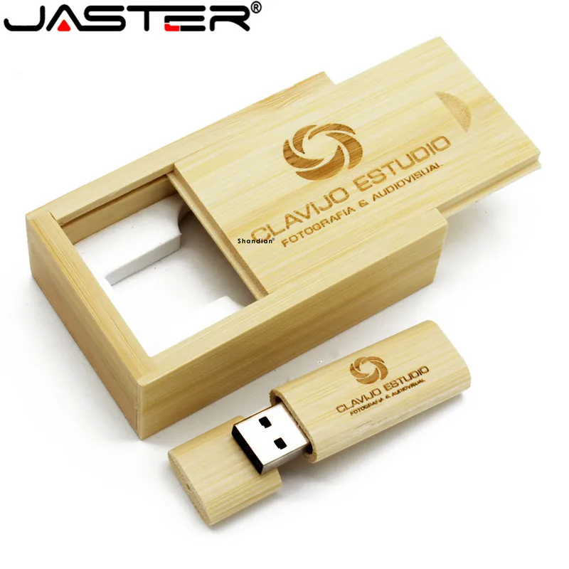 JASTER USB 2,0 Holz usb + box usb-stick original Memory stick 4GB 32GB 16GB 64GB hochzeit geschenk 1PCS freies individuelles logo