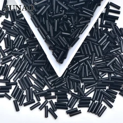 JUNAO 20g 6mm Black Glass Rhinestone Beads Bugle Tube Beads Sewing Glass Bead Loose Spacer Stones For DIY Clothes Decoration
