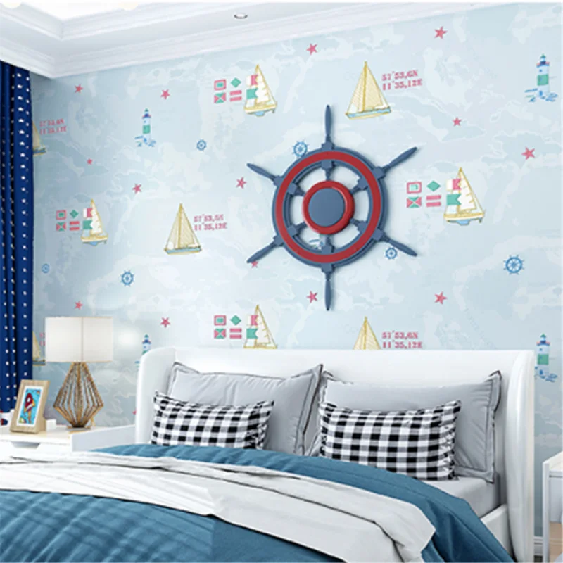 wellyu Creative non-self-adhesive home improvement non-woven children's room boy bedroom sailing wallpaper